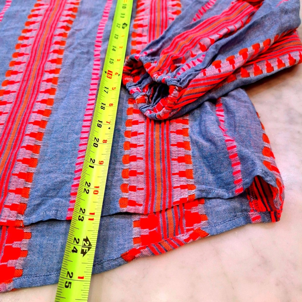 Anthropologie Velvet Graham‎ & Spencer Blouse Lg Blue Neon Pink Embroidered Boho - Picture 6 of 10